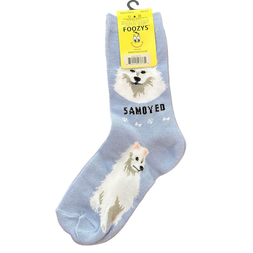 Foozys Samoyed Print Crew Light Blue Socks Women’s One Size - Picture 2 of 2